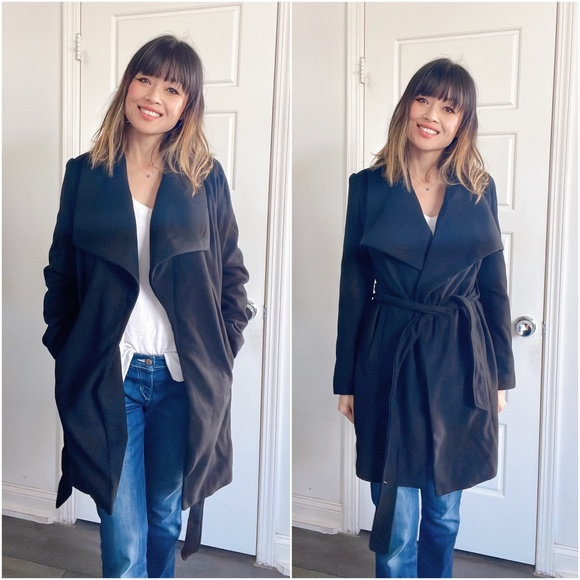 BellanBlue Jackets & Blazers - 013 Classic Black Wide Collar belted Trench Coat Jacket